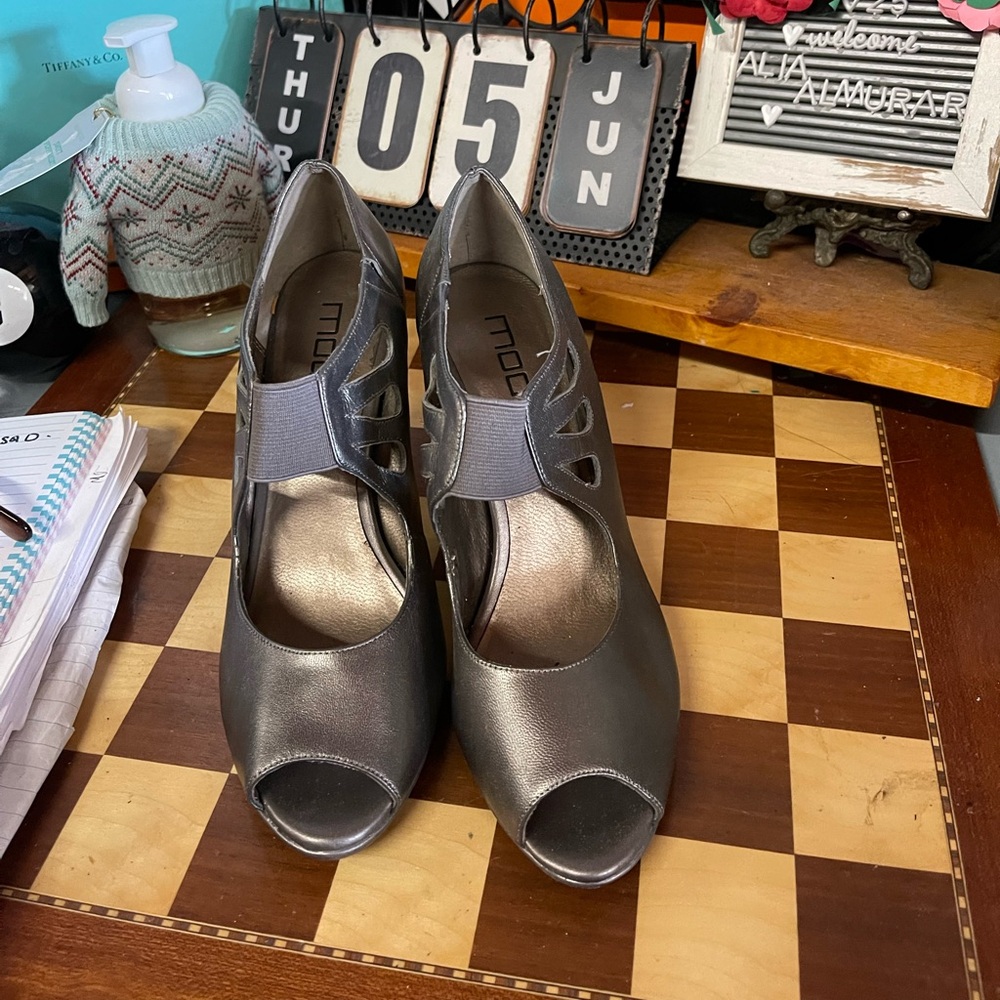 Moda Pana Woman's Dark Gold Open Toe Pumps-High Heel Shoes sale